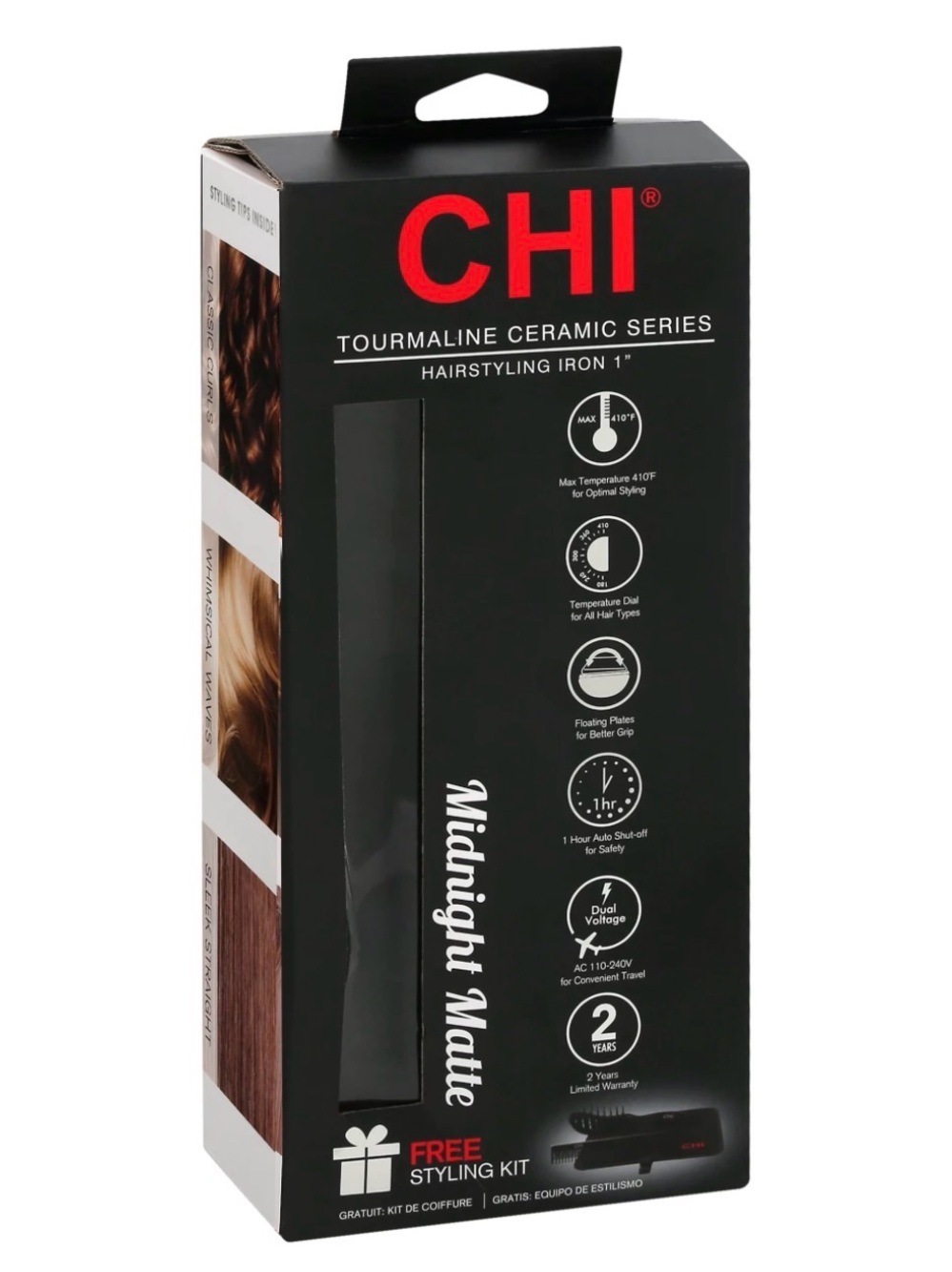 CHI Midnight Matte 1" Tourmaline Ceramic Hairstyling Iron - Black
